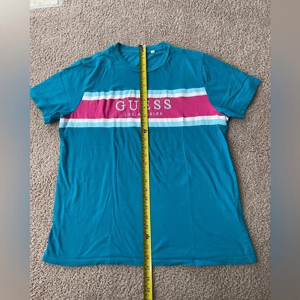 GUESS Los Angeles Blue-green Crewneck Short Sleeve Tee